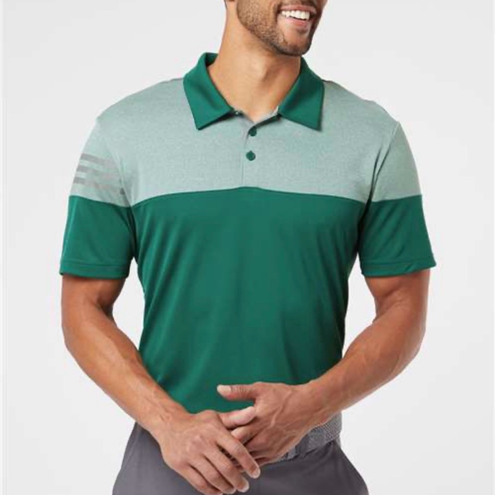 Adidas Men's Heathered 3 Stripes Colorblocked Golf Polo